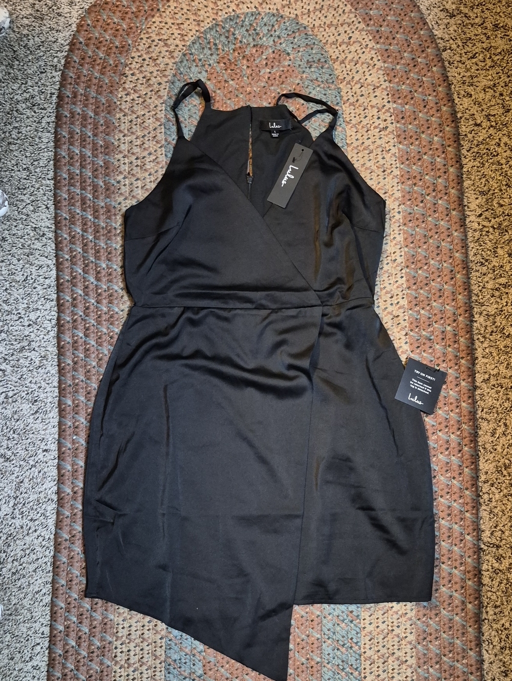 Lulu's Black Asymmetrical Wrap Mini Dress